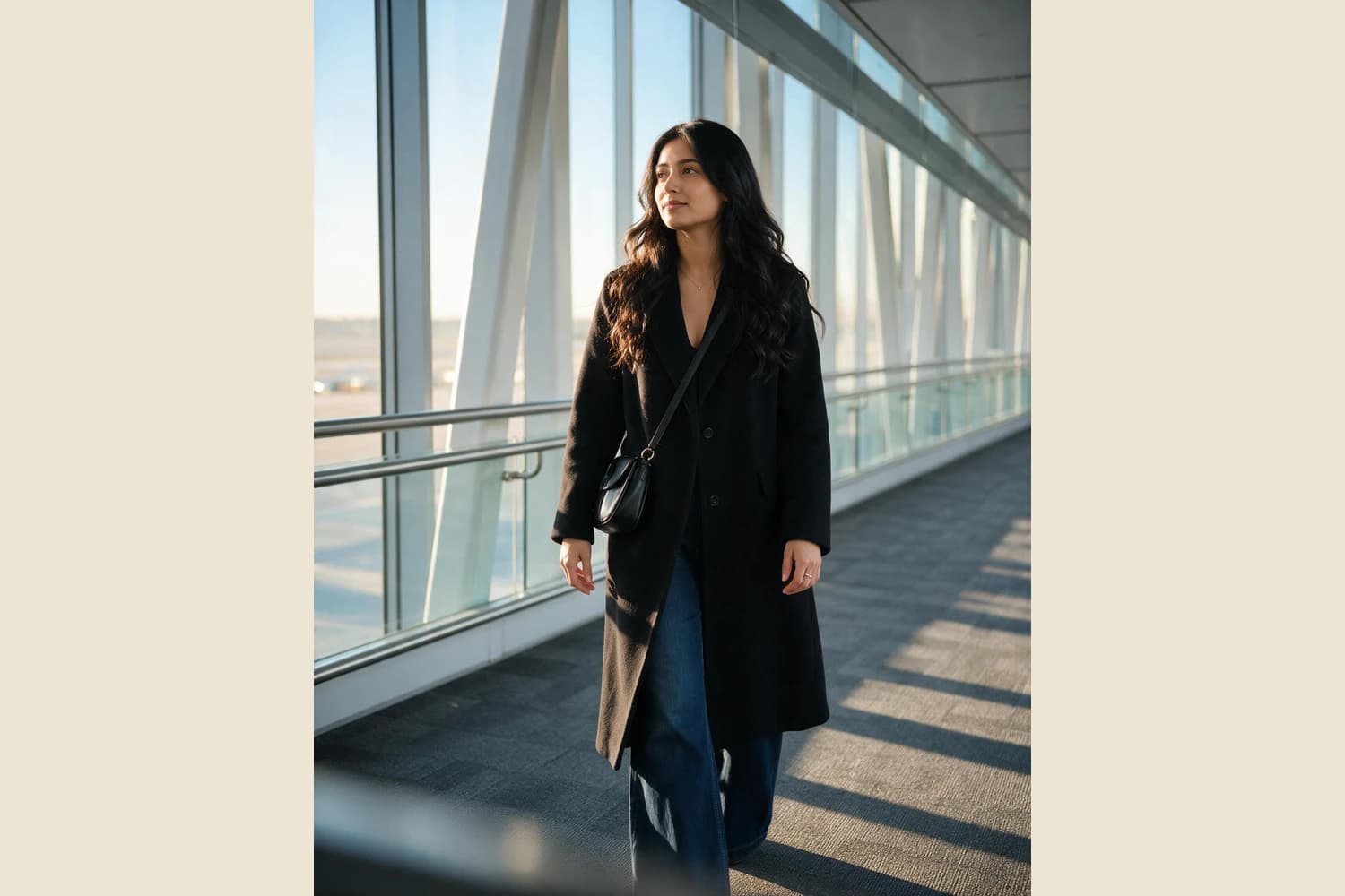Turn a portrait into an airport editorial candid photo