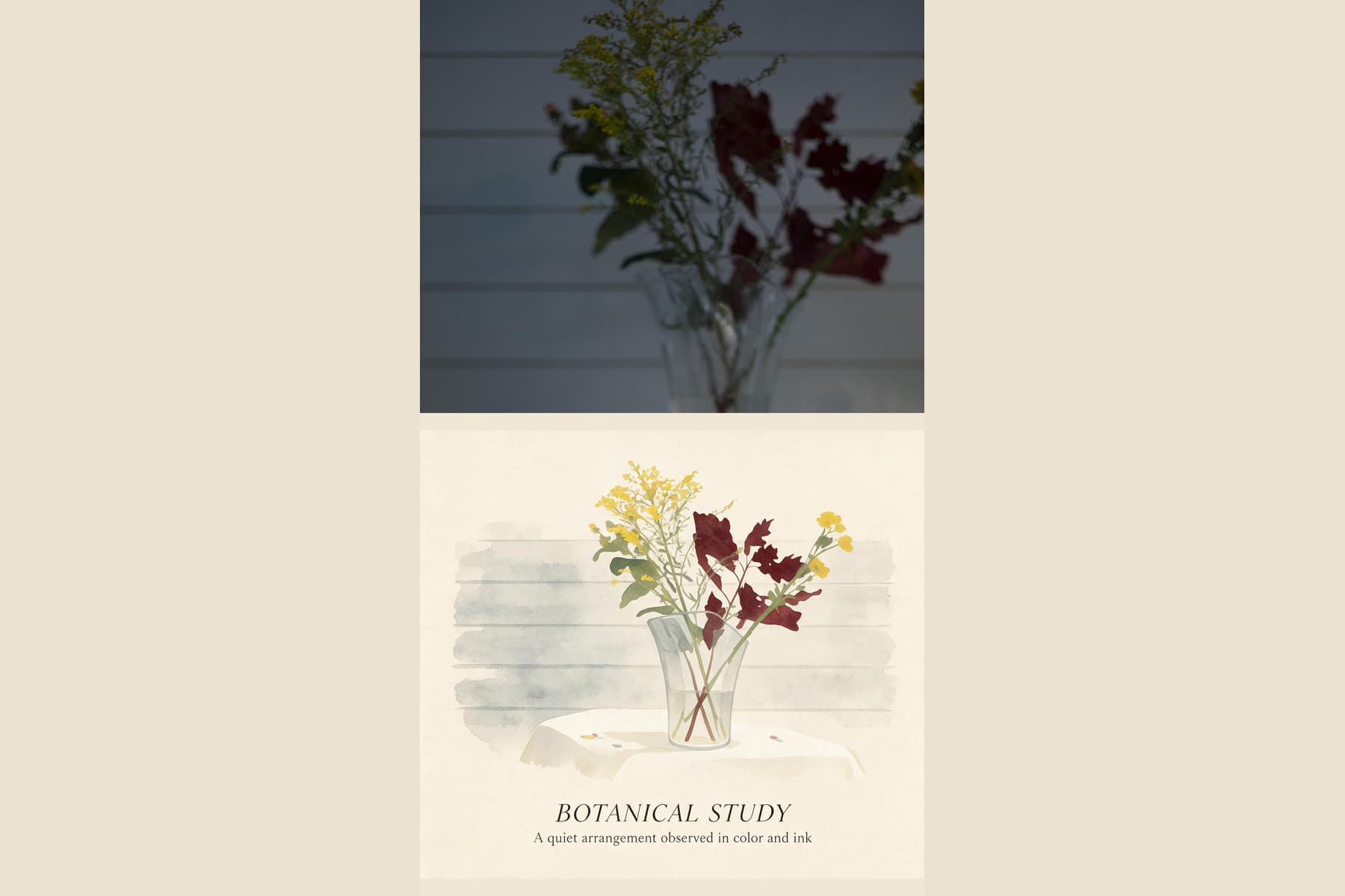 Ink Echo Diptych Guide: Pair Your Botanical Still Life Photo With an Interpretive Ink Panel