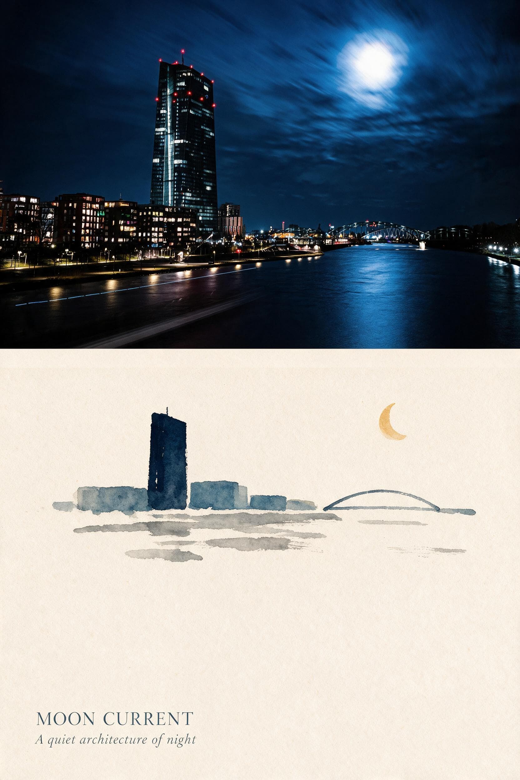How to Pair a Real City Photo With a Gouache Skyline in a Vertical Diptych