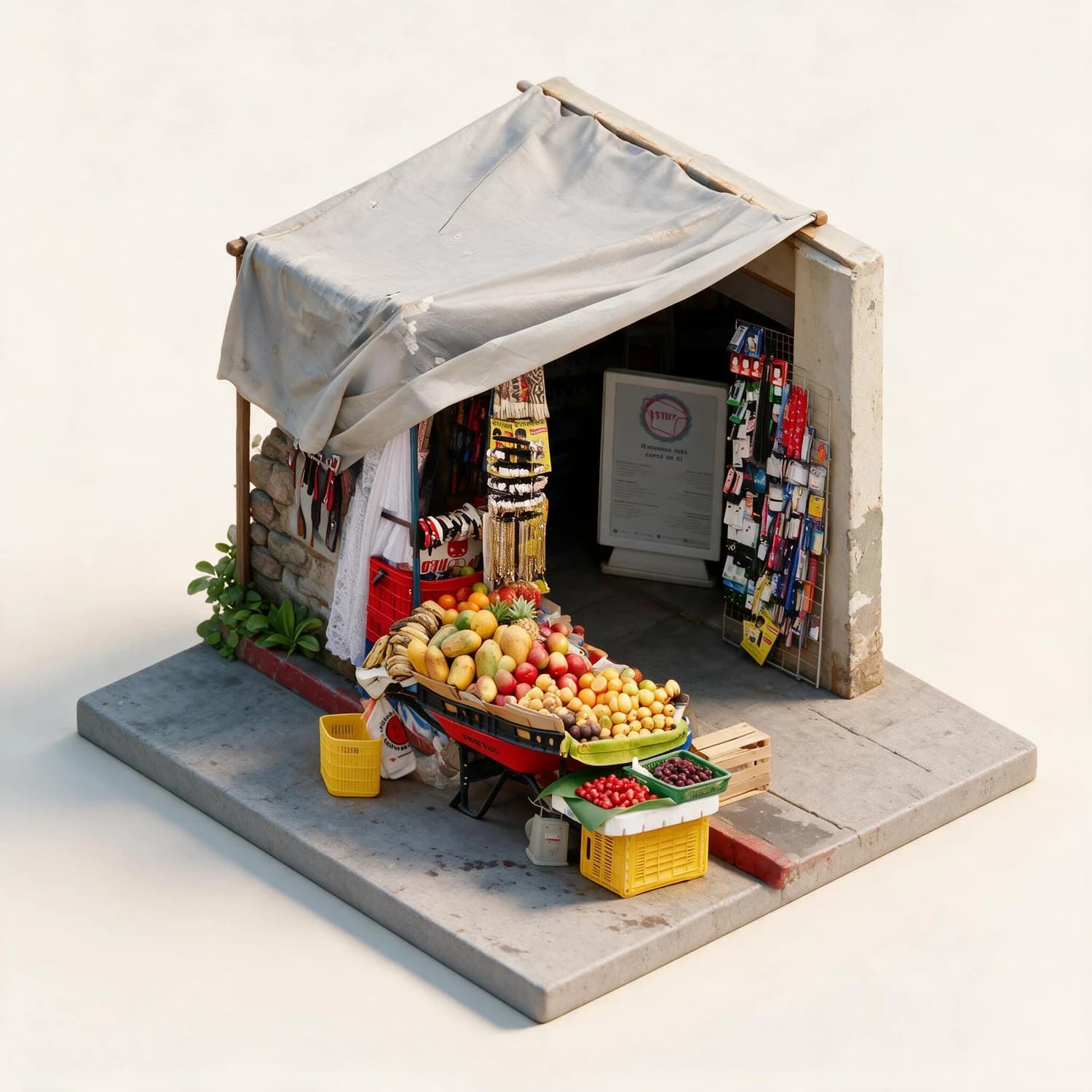 Cómo convertir una foto de un puesto de mercado en una miniatura isométrica sin perder la distribución original